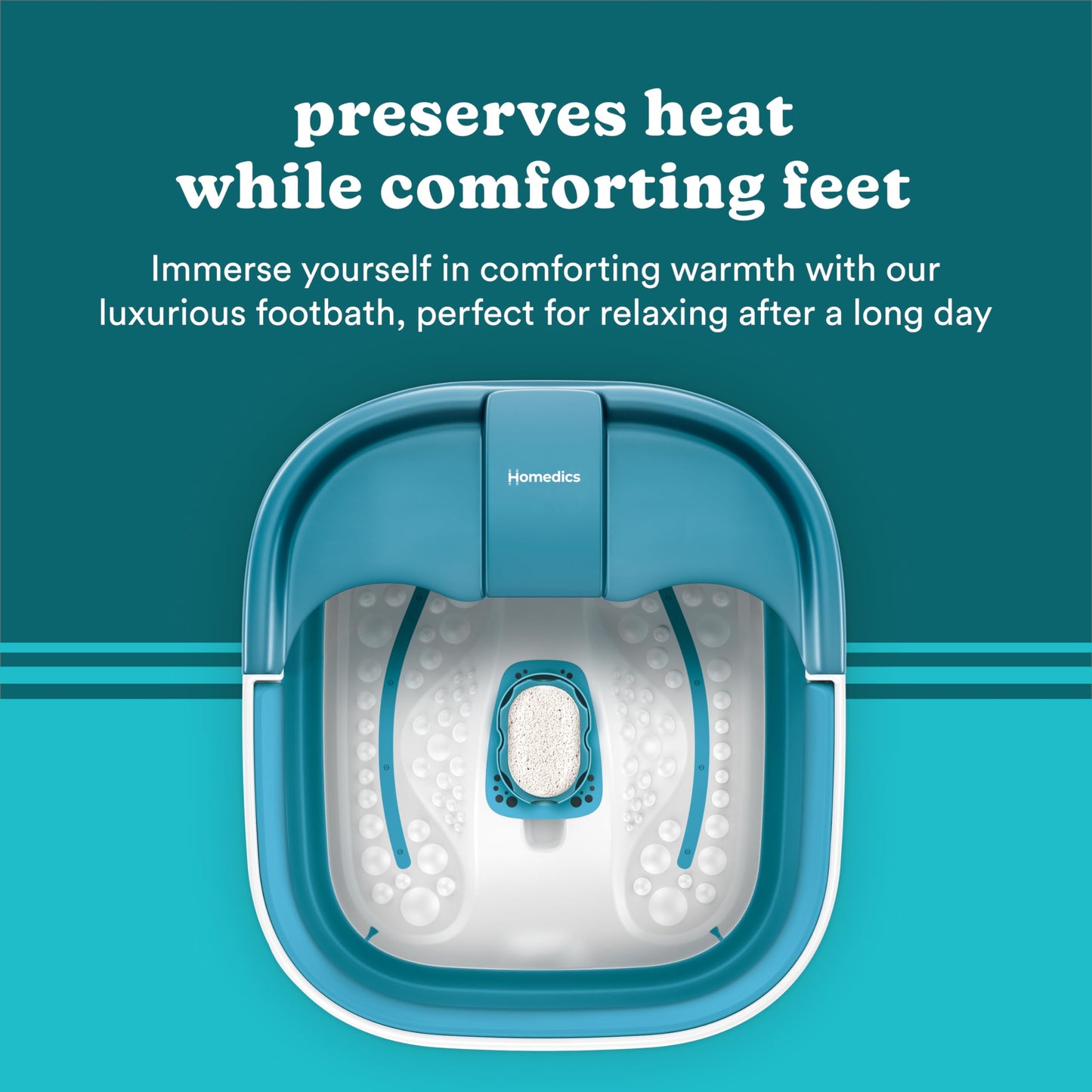 Homedics foot spa being used in a home bathroom setting