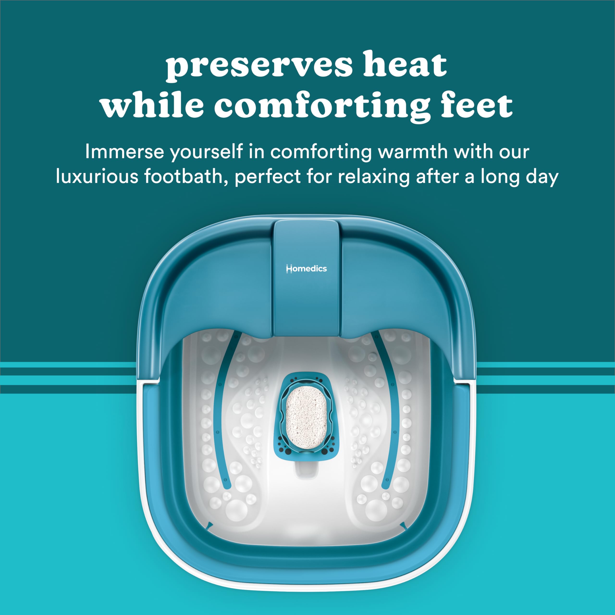 Homedics foot spa being used in a home bathroom setting