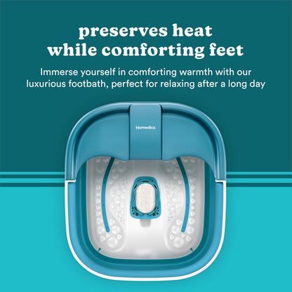 Homedics foot spa being used in a home bathroom setting