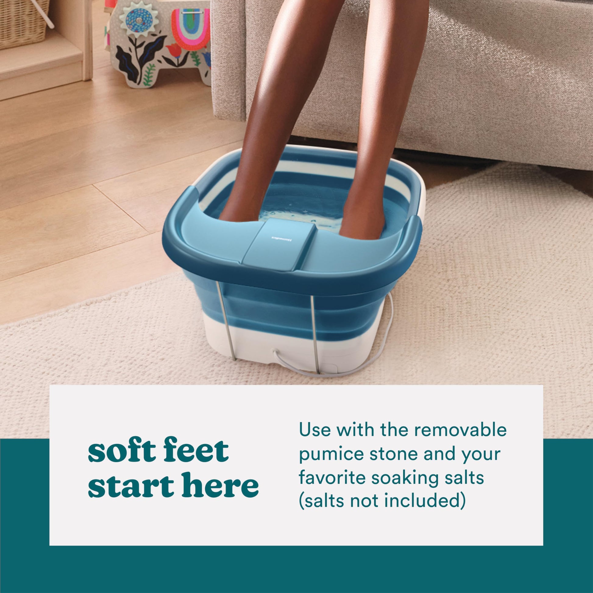 Side profile of Homedics collapsible foot spa fully extended