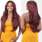 Authentic USA imported FreeTress Bombshell wig detailing the natural invisible hairline on model