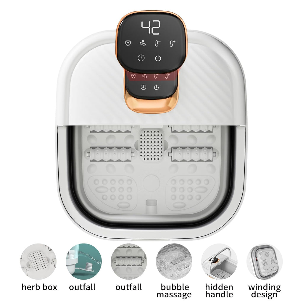 Side profile of the lightweight gray and white foldable foot spa massager basin