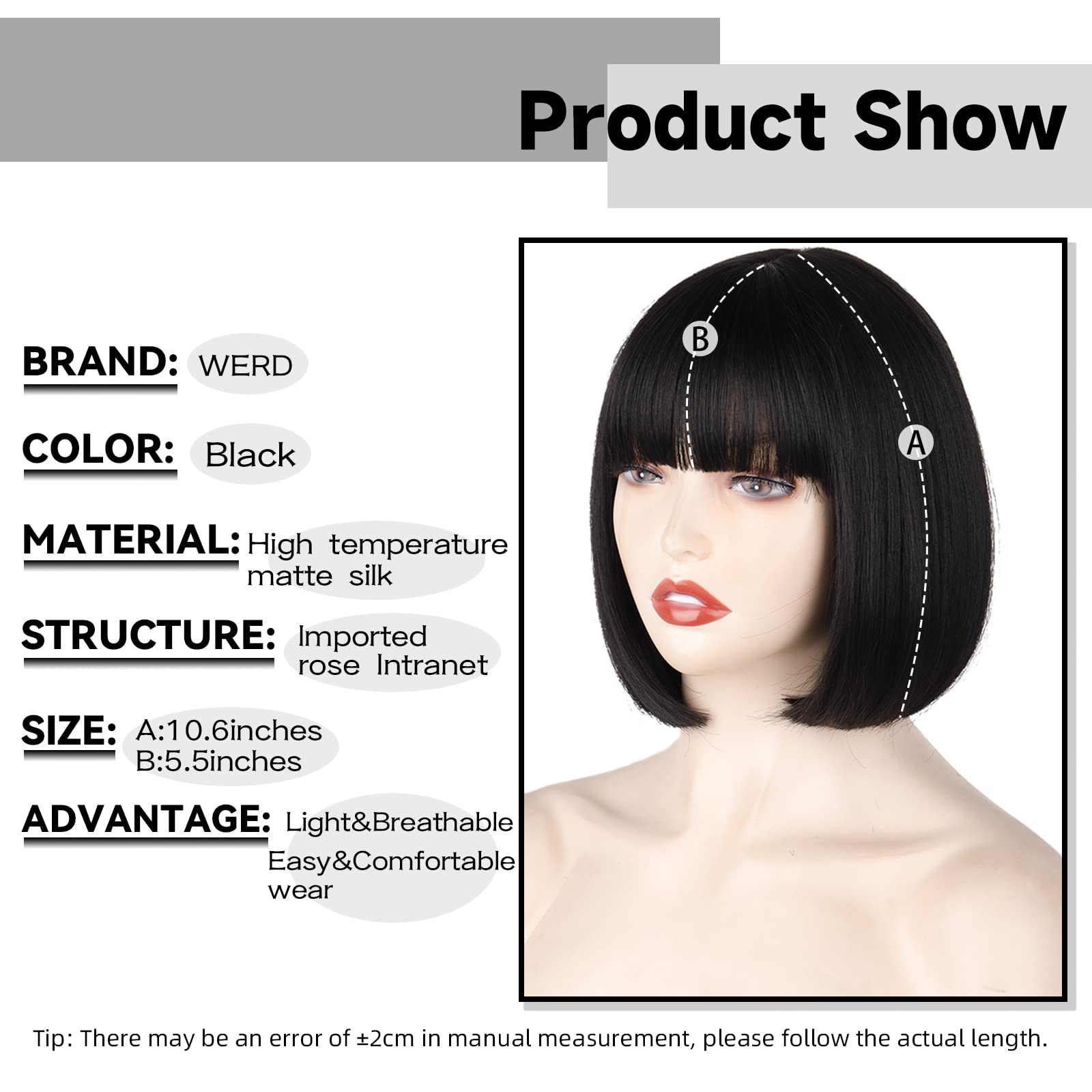 WERD straight black bob wig ten inch length hair texture