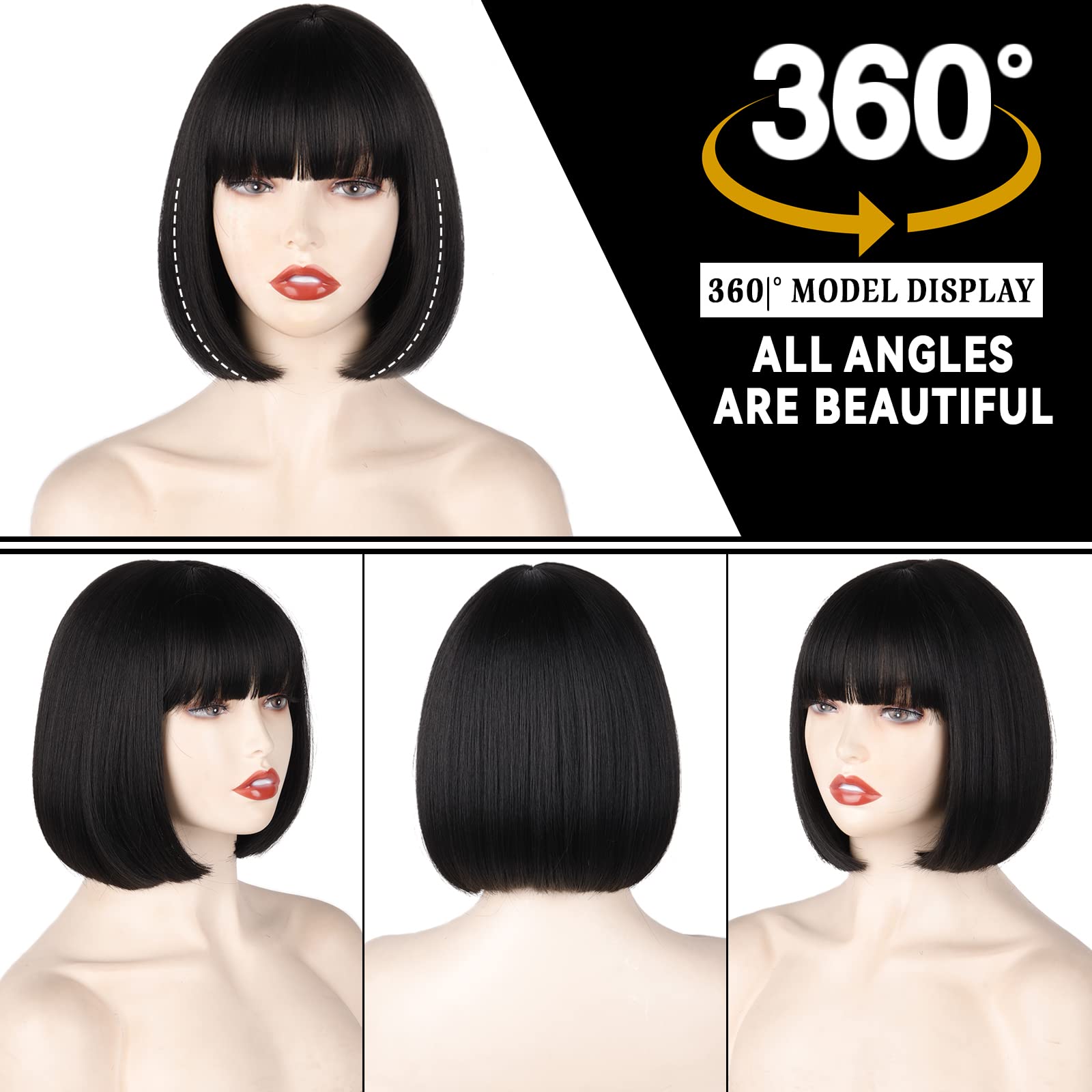 WERD women short black full head wig inner adjustable cap detail