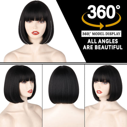 WERD women short black full head wig inner adjustable cap detail