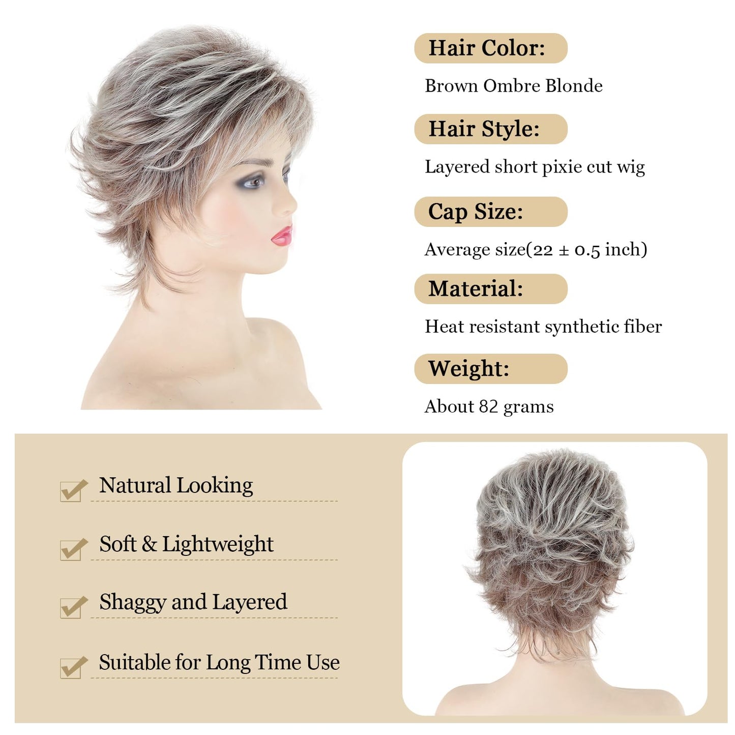 Side profile of premium platinum blonde layered pixie cut hairstyle