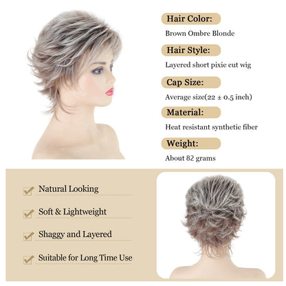 Side profile of premium platinum blonde layered pixie cut hairstyle