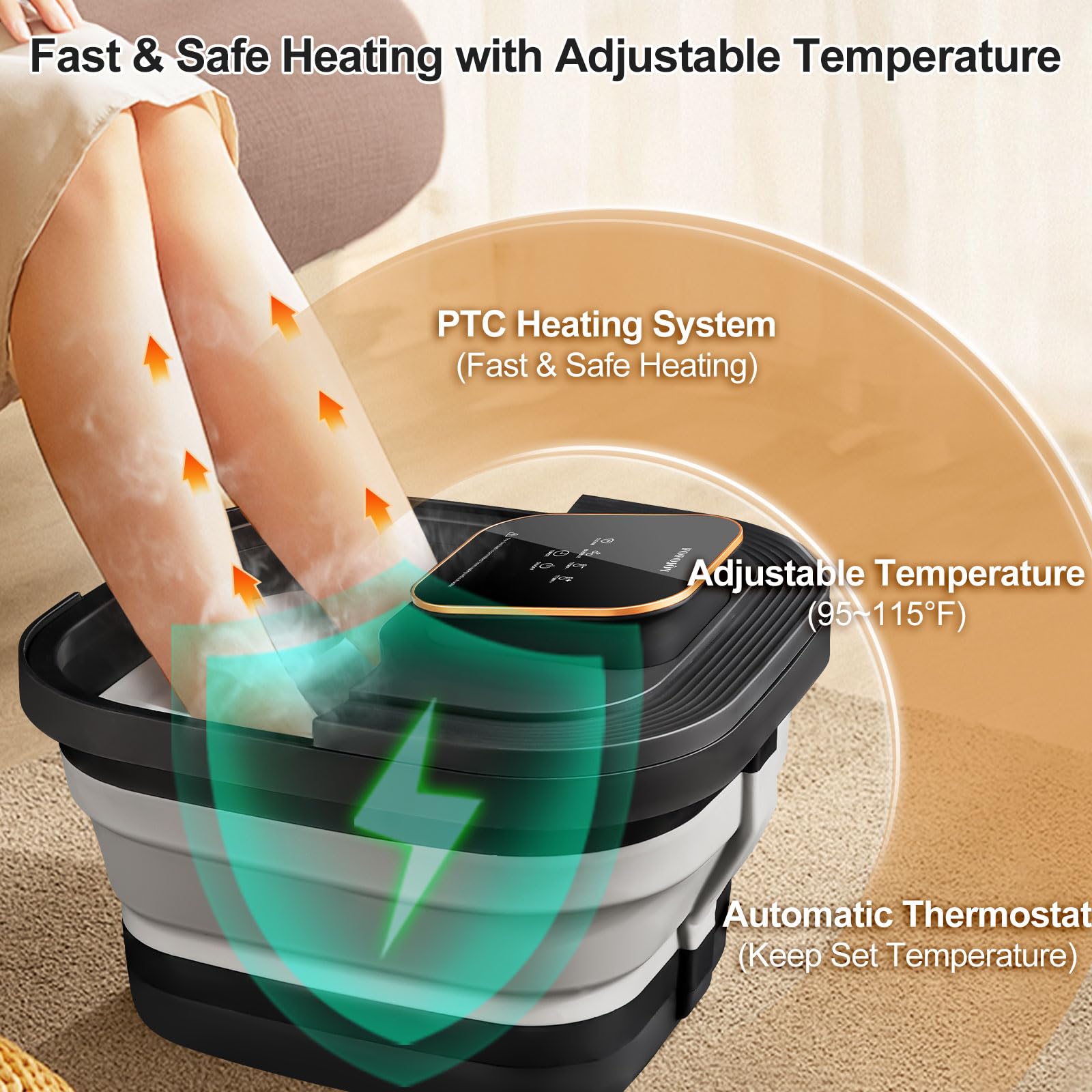 Collapsible foot spa bath in folded compact storage position