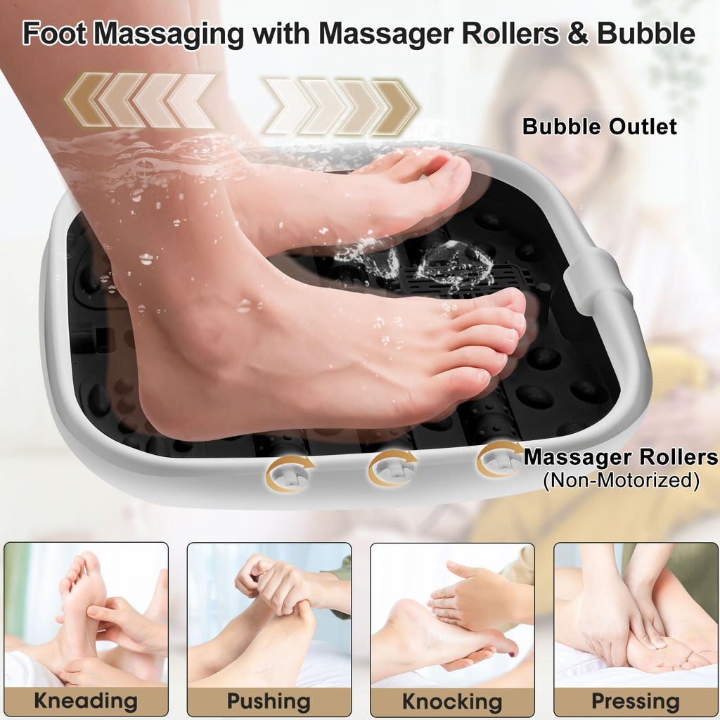 Fofojoy foot spa tub displayed with wireless remote control and pedicure kit