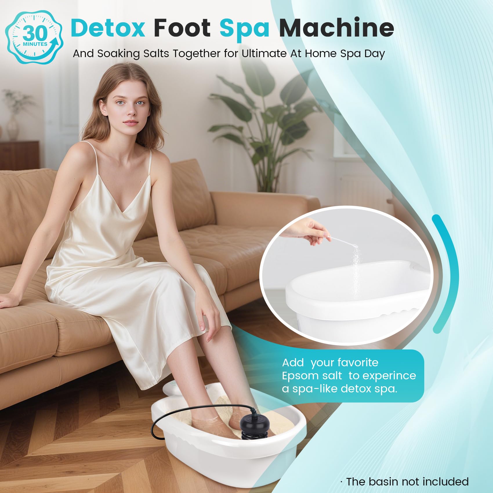Compact ion detox foot bath device for travel