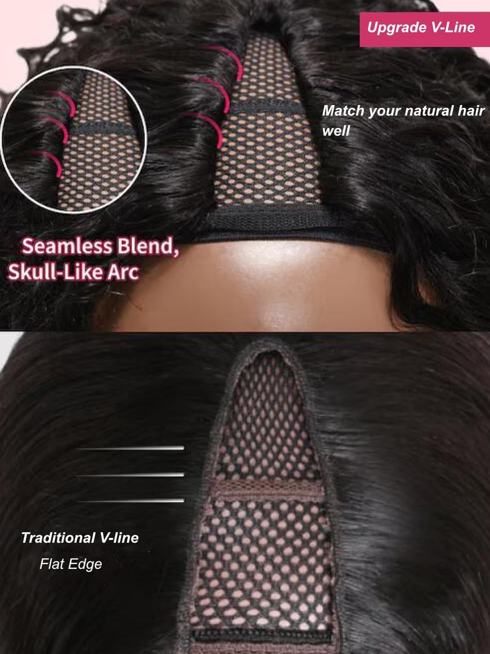 Beginner friendly V shape glueless wig cap interior view