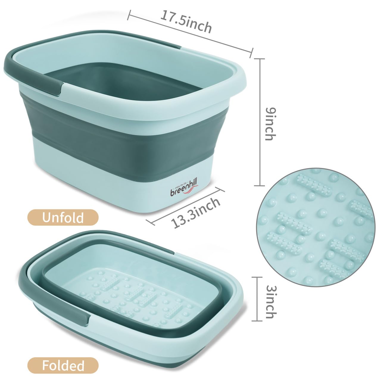Collapsible foot soak tub folded for storage