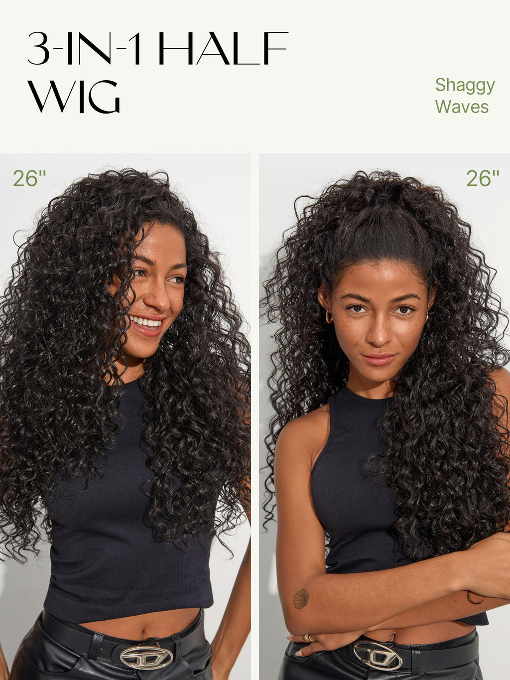 Side angle profile of 200 percent density glueless drawstring hairpiece.