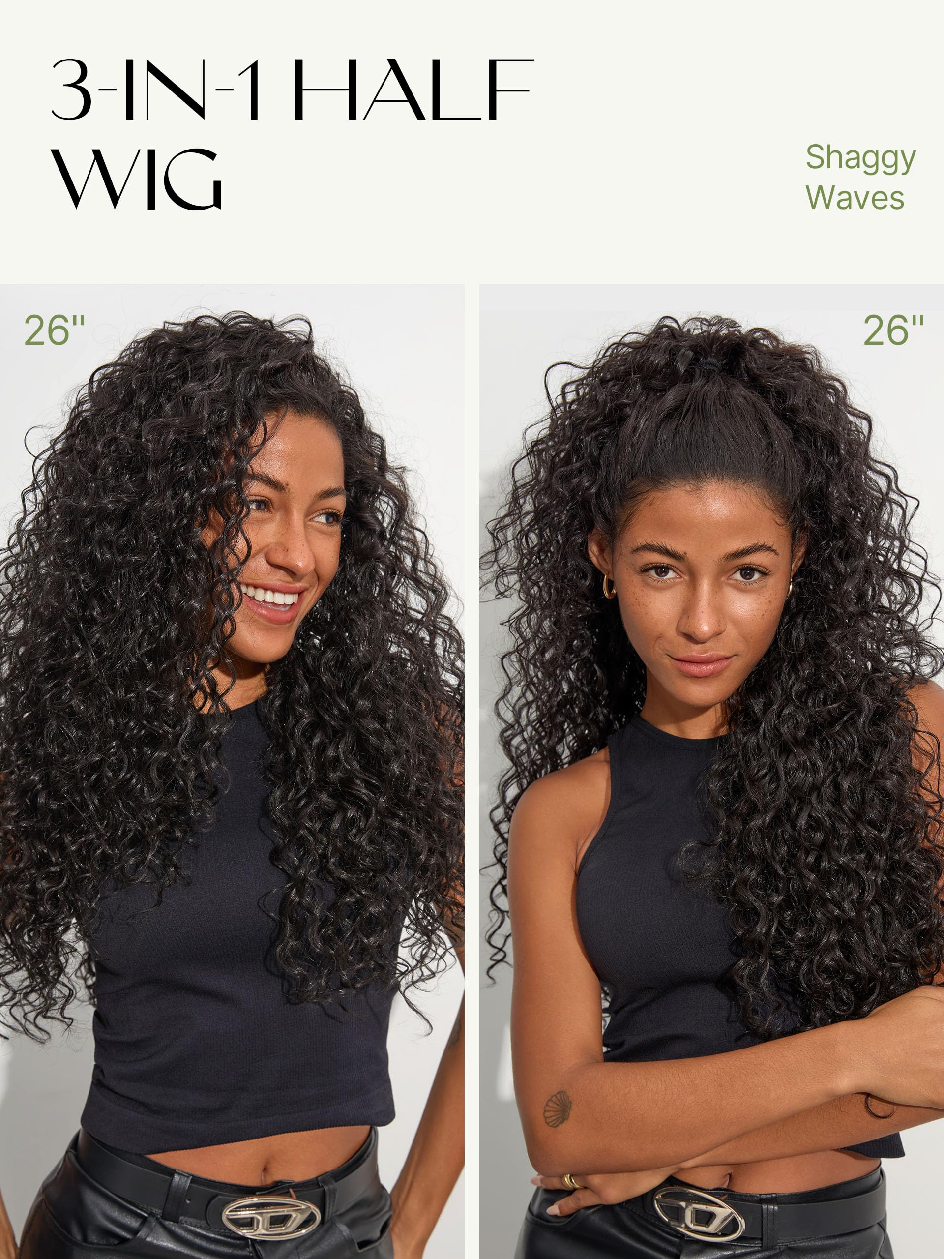 Side angle profile of 200 percent density glueless drawstring hairpiece.