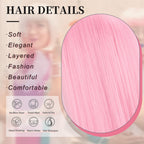 Model showcasing the natural looking pink synthetic cosplay wig for party use