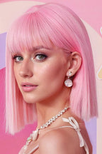 Product packaging presentation of the imported premium pink hair transformation wig