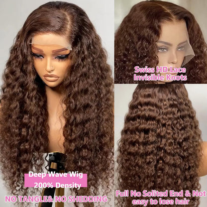 Close up view of the seamless HD transparent lace on the chocolate brown frontal wig
