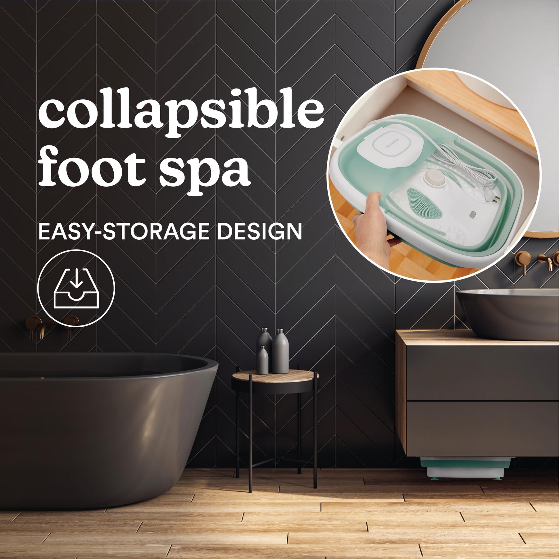 Homedics footbath in collapsed position for storage