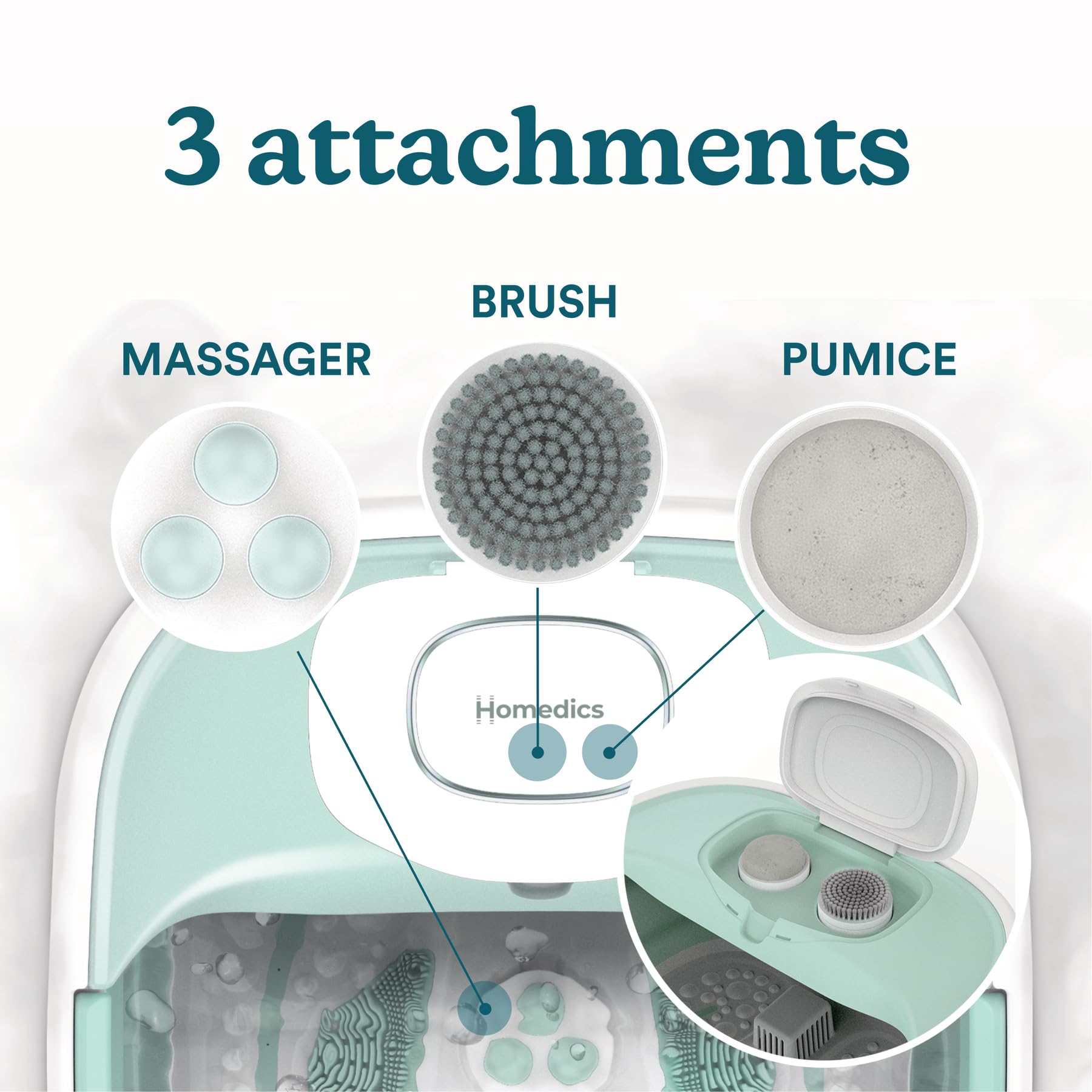 Close up of ergonomic massaging bristles on footbath base