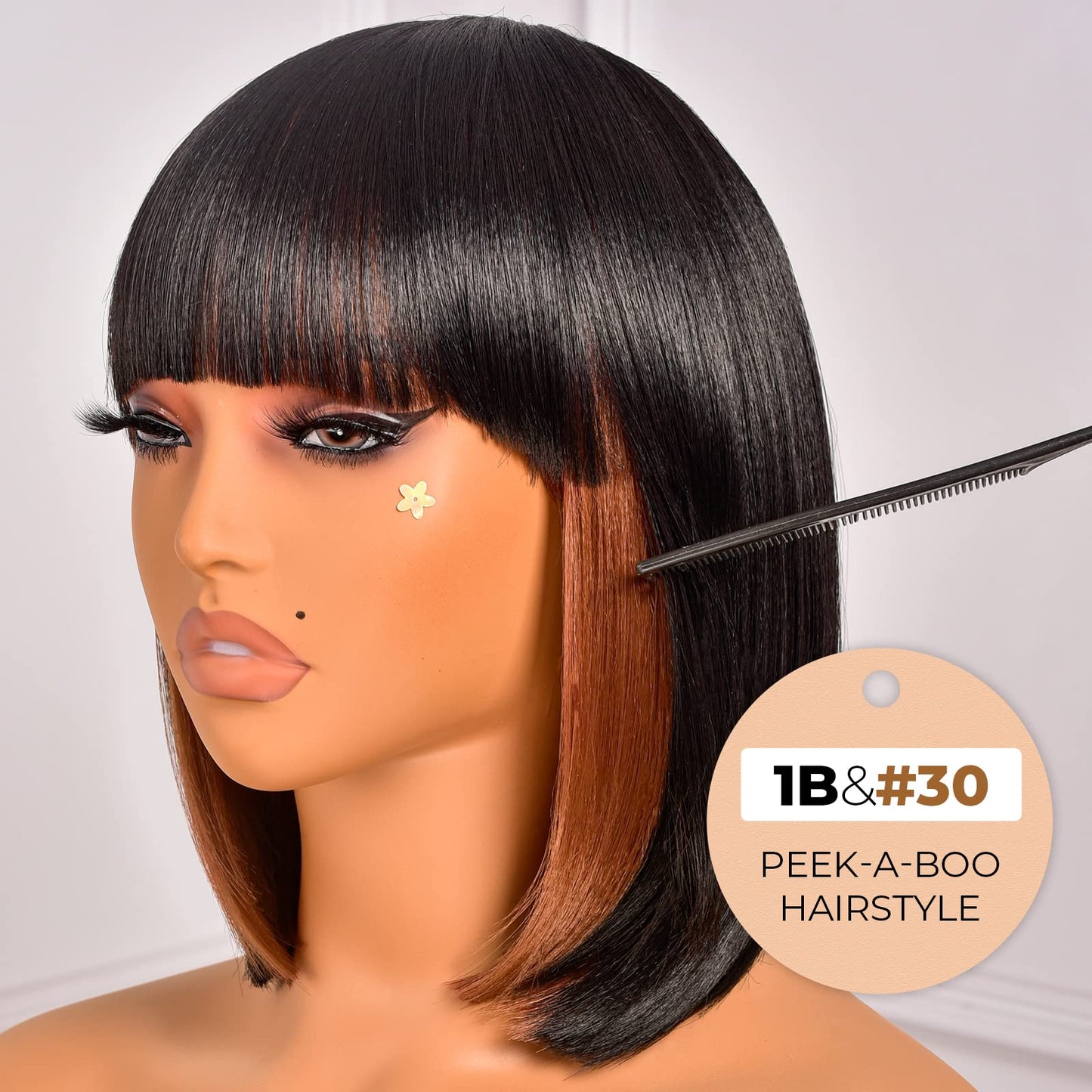 ToyoTress SH30 color wig displaying black and brown mix color dimension from side view