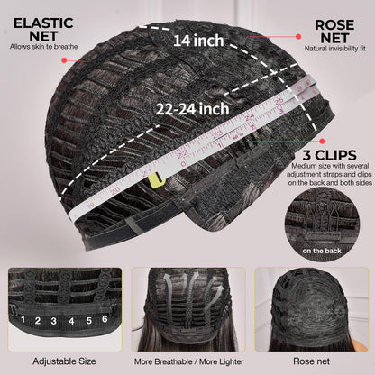 ToyoTress short hair wig inner cap construction featuring adjustable straps and clips
