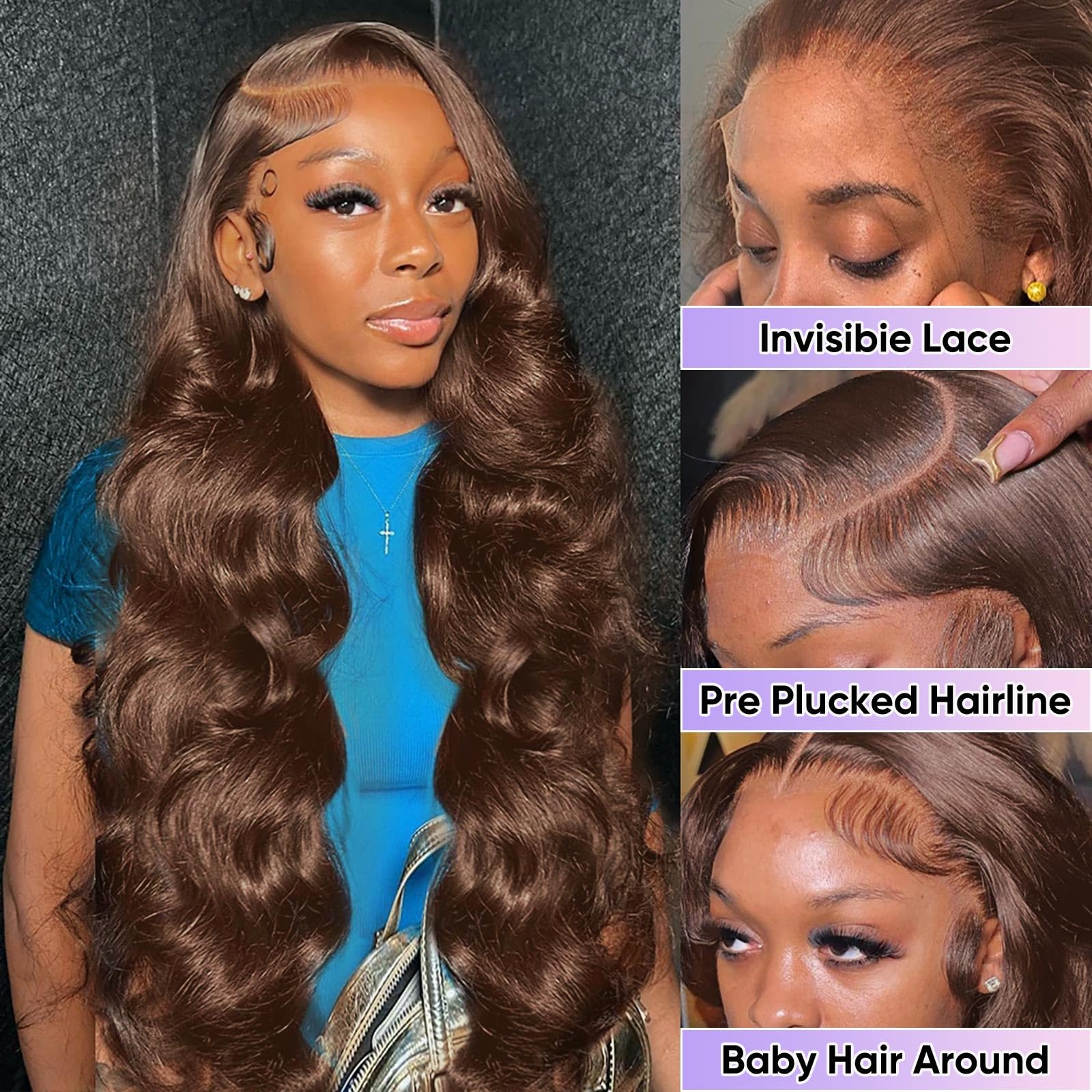 SFTNMEH 13x6 HD transparent lace front closeup revealing a pre-plucked hairline and realistic baby hair