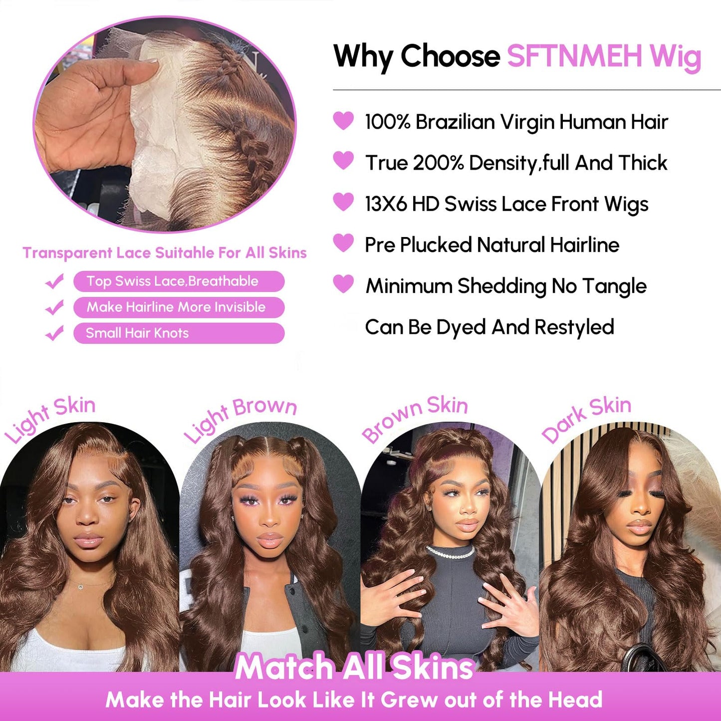 Interior view of the SFTNMEH glueless wig cap showing adjustable straps and secure placement combs