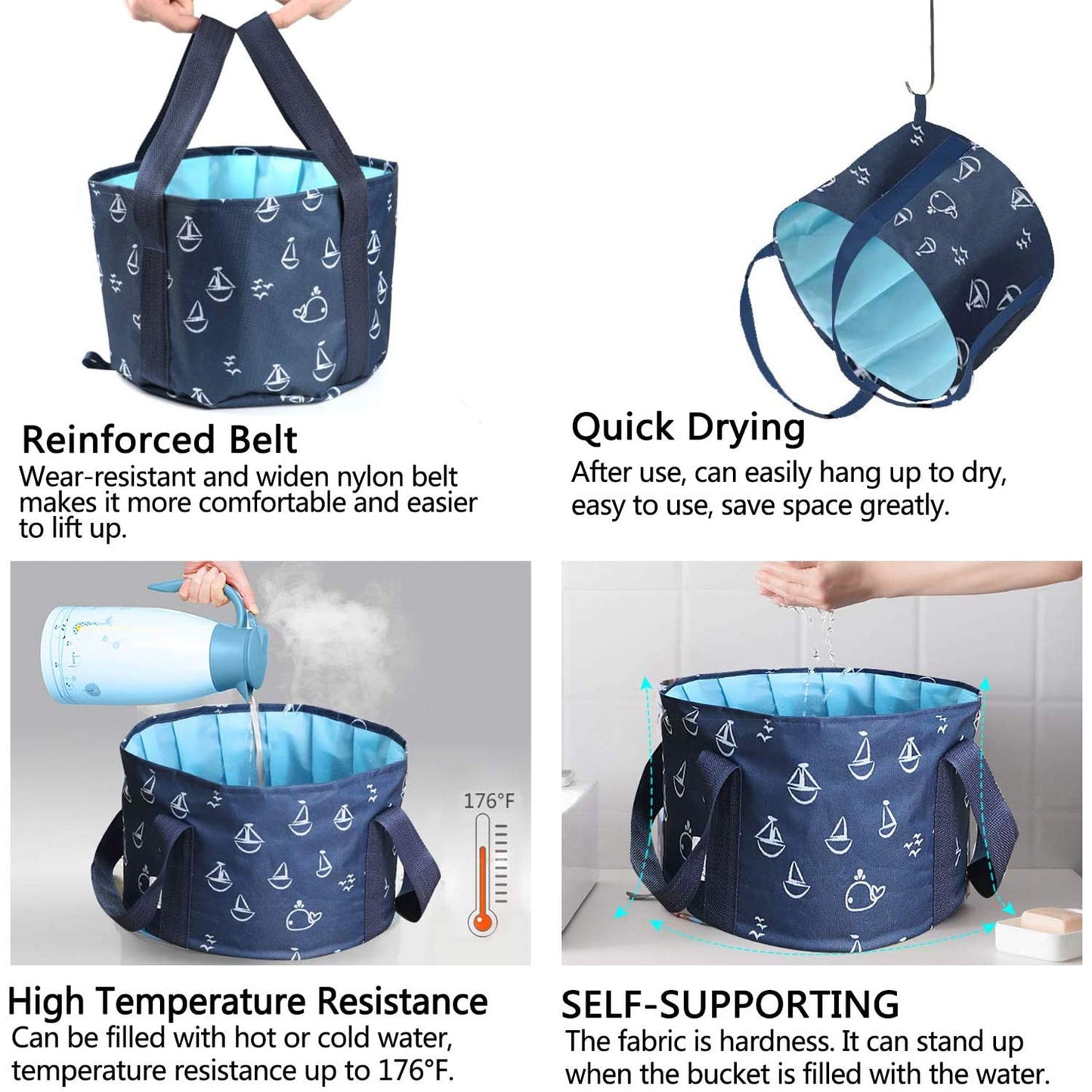 Size comparison of ABSOK foot spa bucket folded and expanded