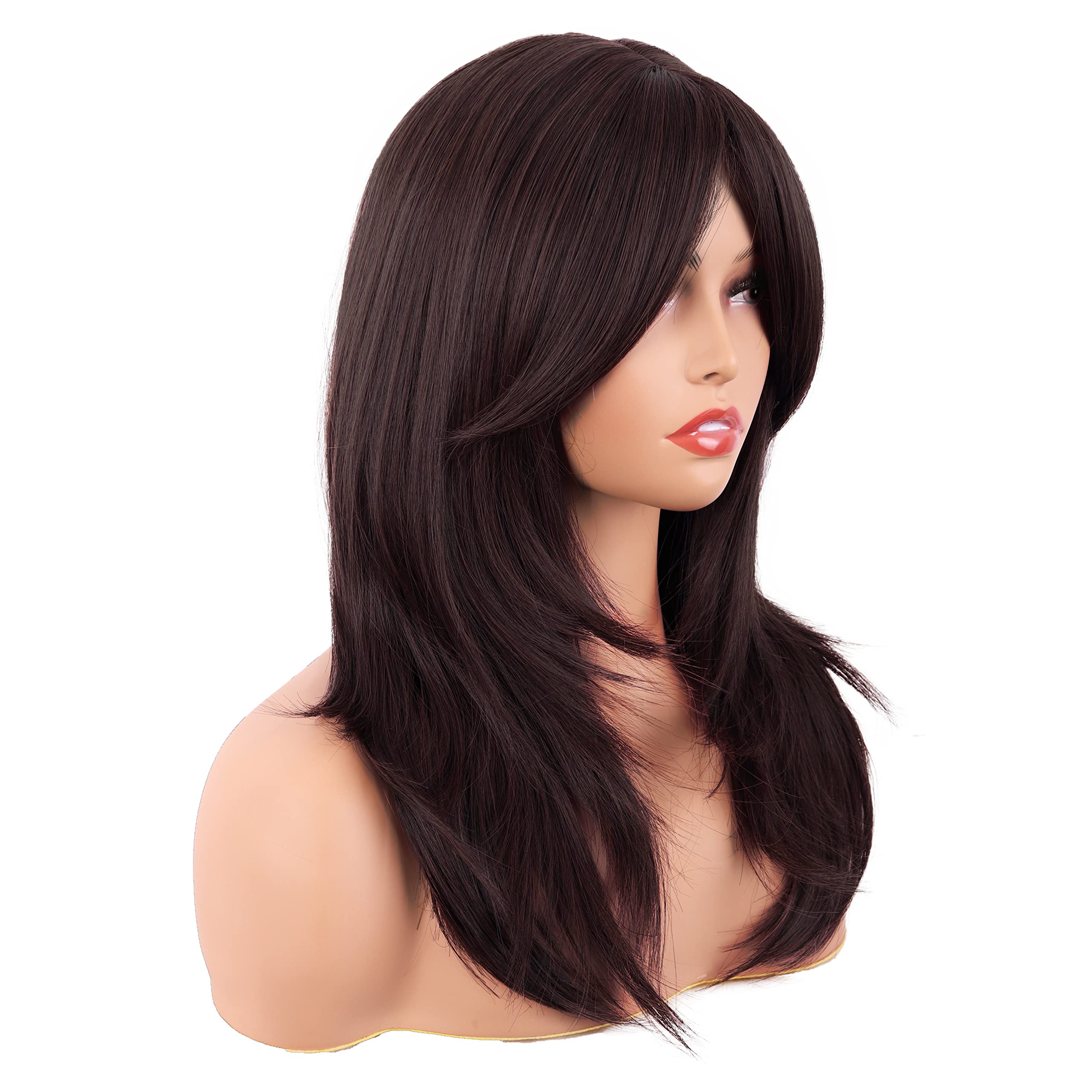 MapofBeauty shoulder length synthetic hair wig side view highlighting the layered haircut and textured ends