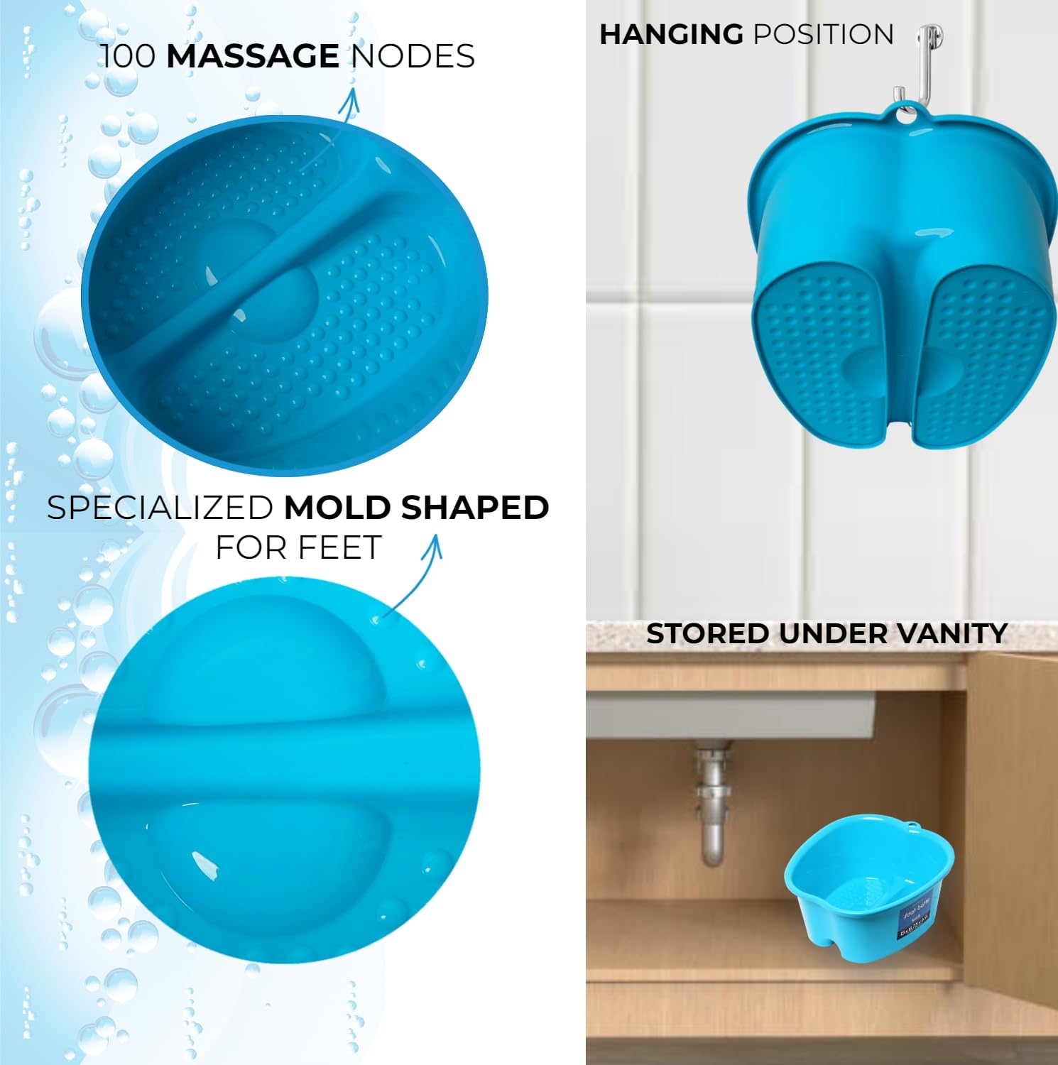 Mantello foot bath showing deep seven inch walls for ankle soaking
