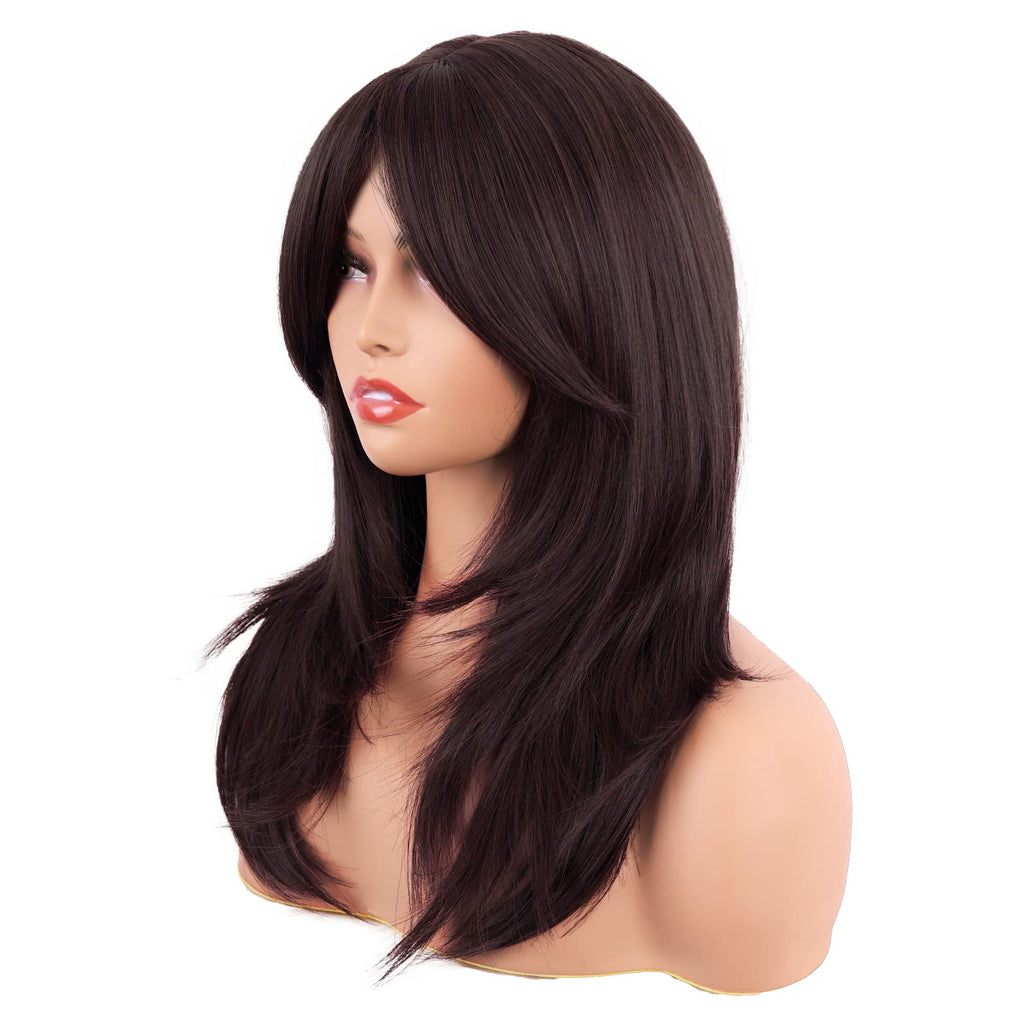 Close up view of the heat resistant dark brown synthetic fiber strands on the MapofBeauty daily wear wig