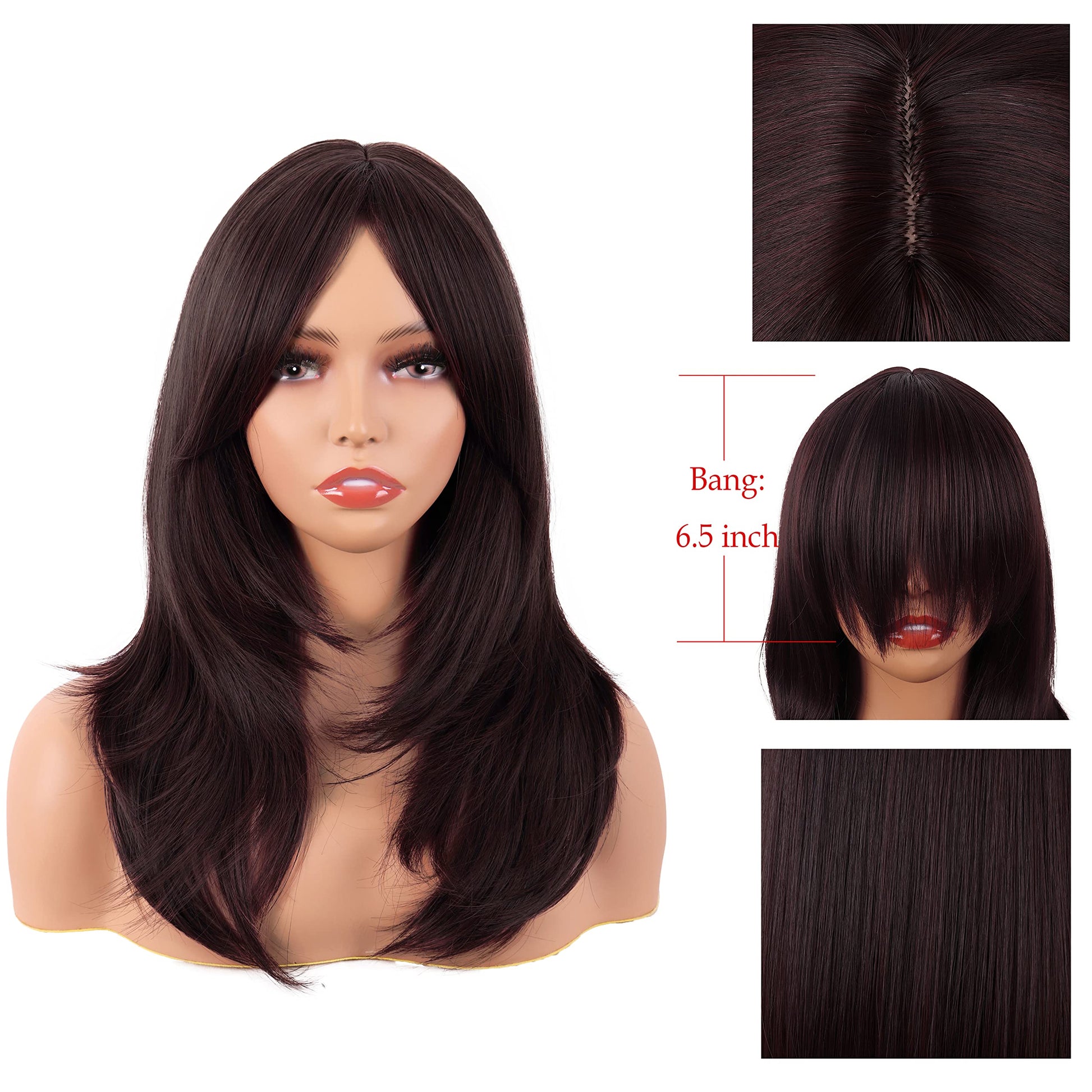 Back view of the MapofBeauty 20 inch dark brown straight hair wig showing realistic hair density and natural movement