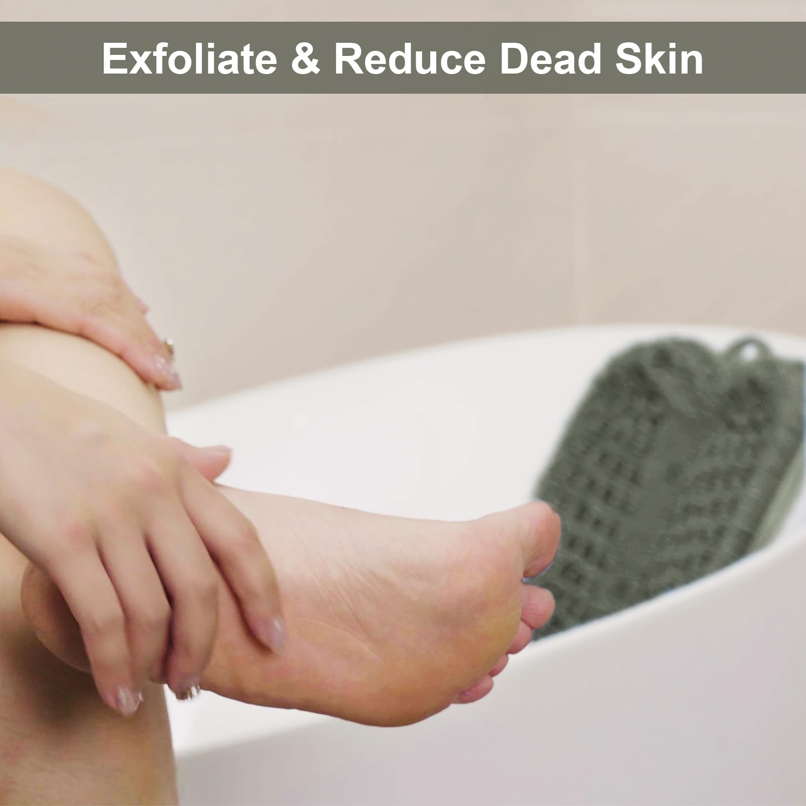 Person using Beskar foot scrubber in shower