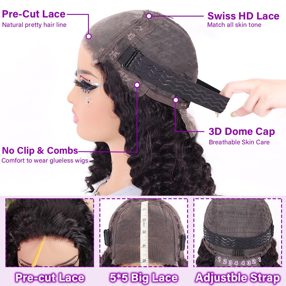 Interior construction of the glueless cap showing adjustable bands and security combs for easy wear