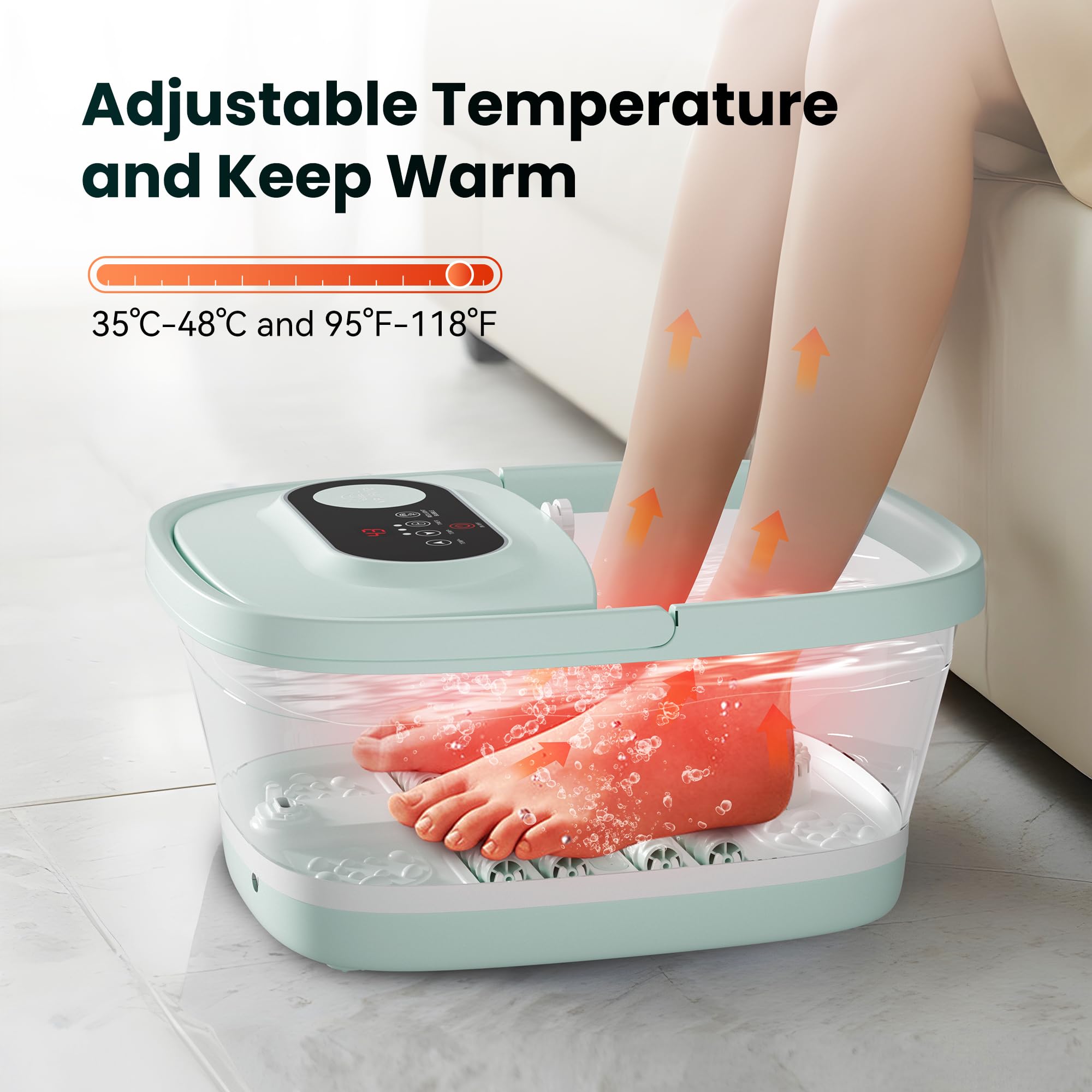 Snailax foot bath showing digital temperature control panel