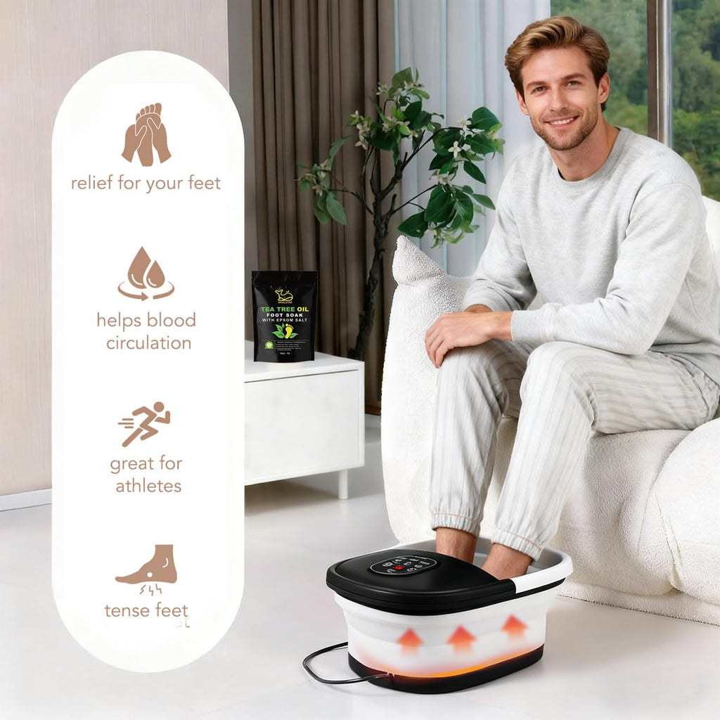 Whalstar collapsible foot spa in use with relaxing bubbles