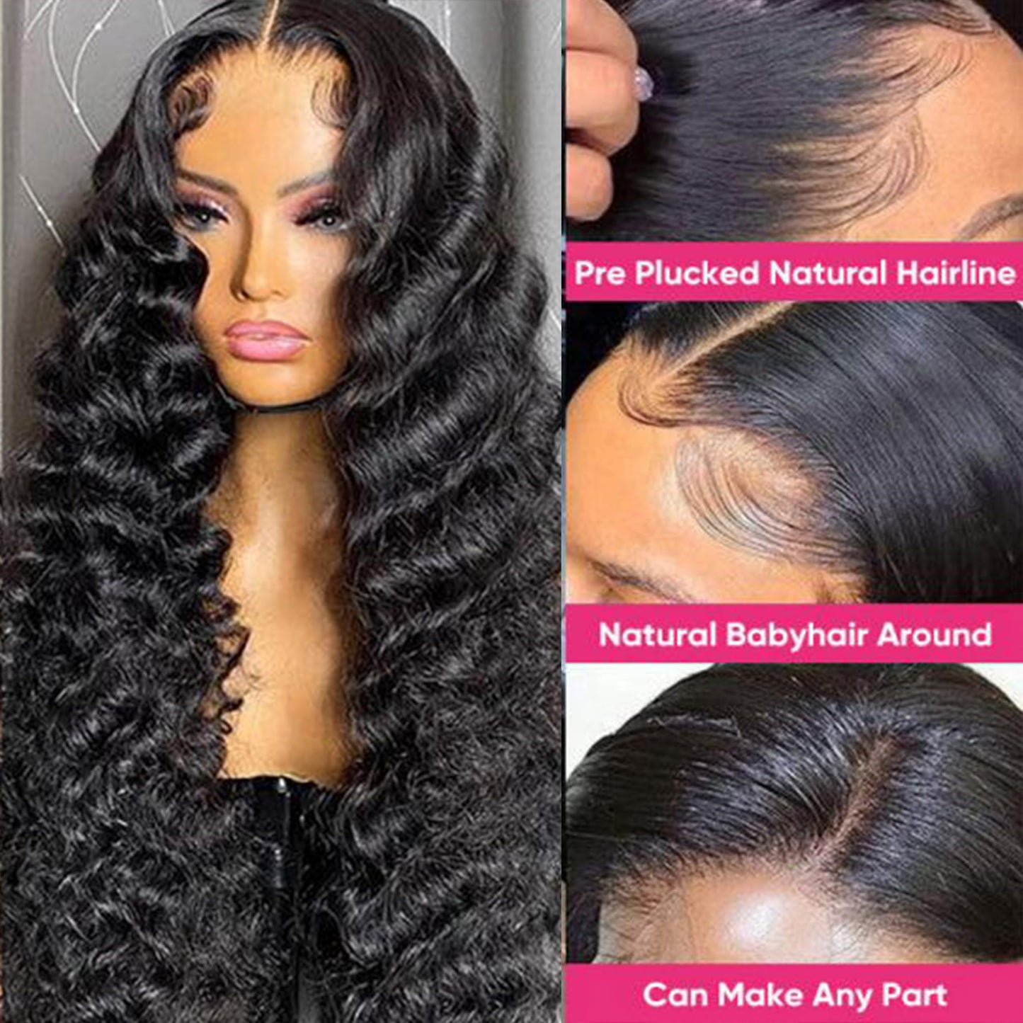Back view of the 22 inch long deep wave lace frontal wig detailing full head coverage and length