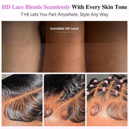 Side profile of the premium wear-and-go glueless wig highlighting the soft water wave pattern.