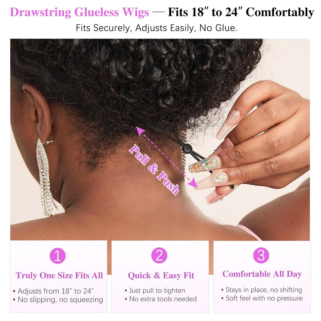 Detailed shot of the interior wig cap construction showcasing the adjustable drawstring and combs.