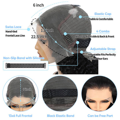 Interior construction of the BJVT 13x6 lace wig cap showing adjustable straps and secure placement combs.