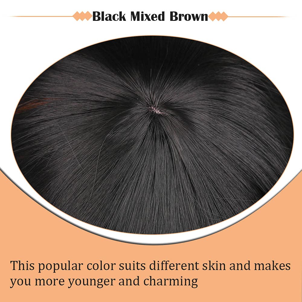 A detailed layout of the fourteen inch glueless synthetic wig packaging showing high quality construction details