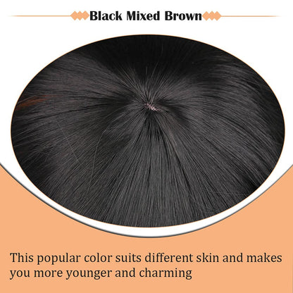 A detailed layout of the fourteen inch glueless synthetic wig packaging showing high quality construction details