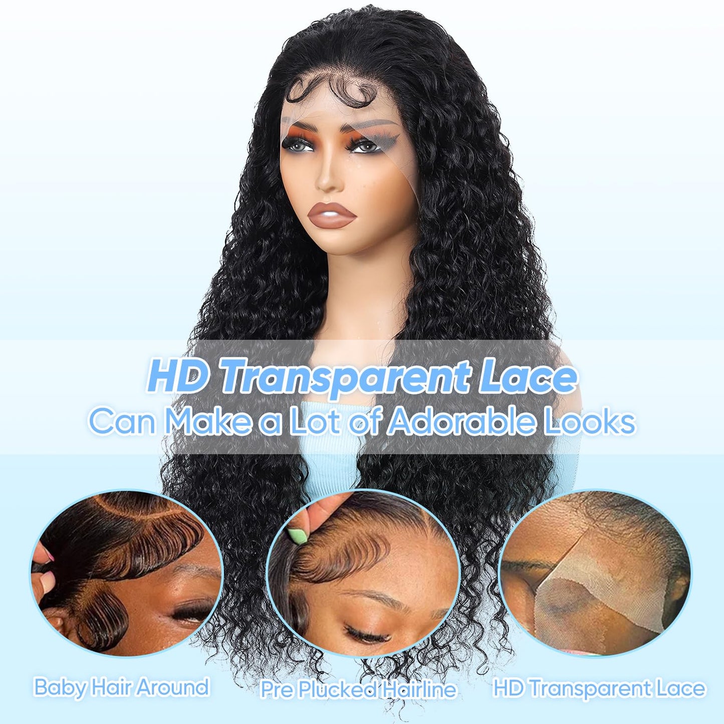 BJVT human hair wig styled with a wet look finish to showcase the high density deep wave pattern definition.
