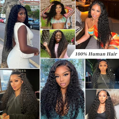 Back view of the premium 30 inch long BJVT deep wave human hair wig demonstrating full length coverage.