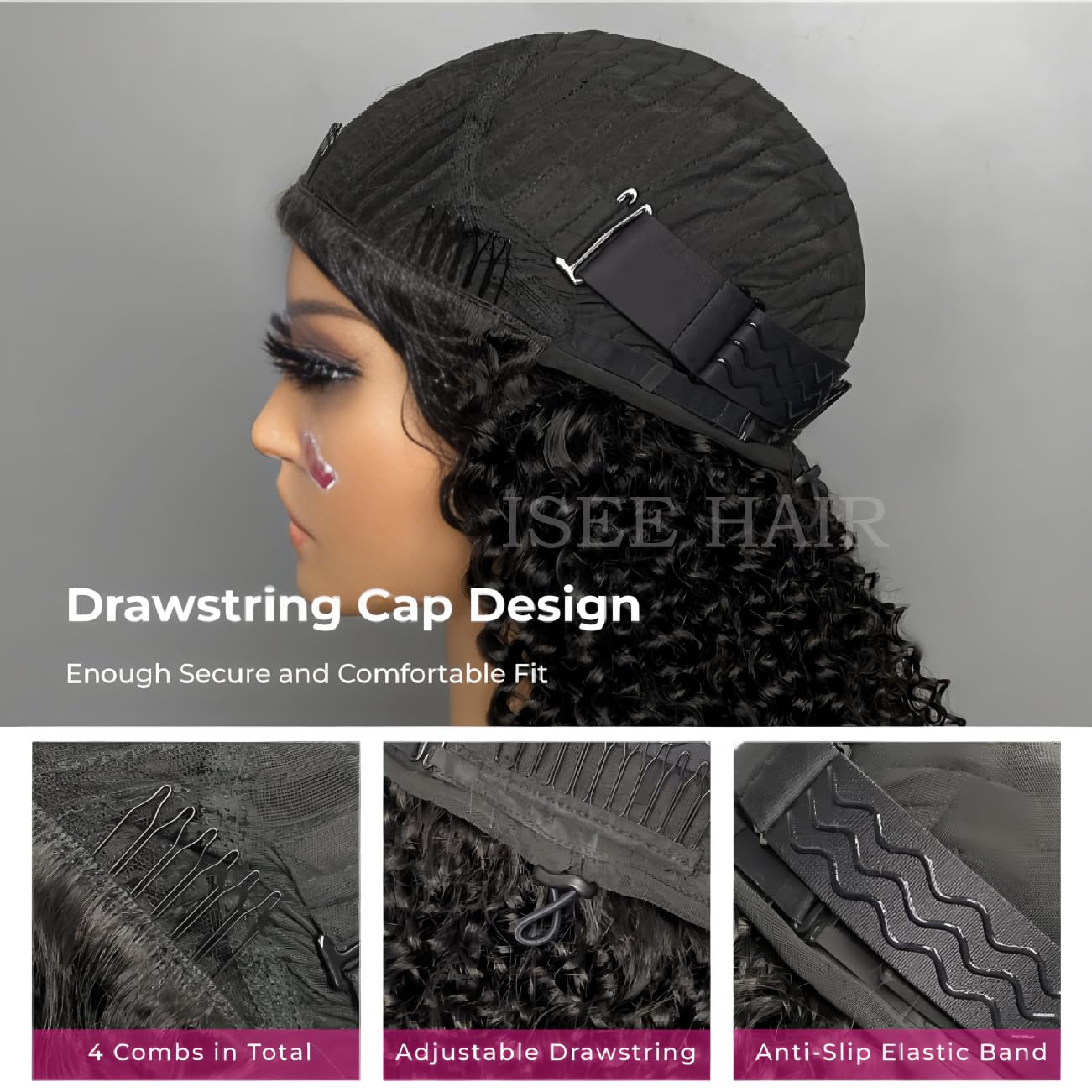 ISEE Hair 180 percent density human hair wig worn in a seamless flip over style