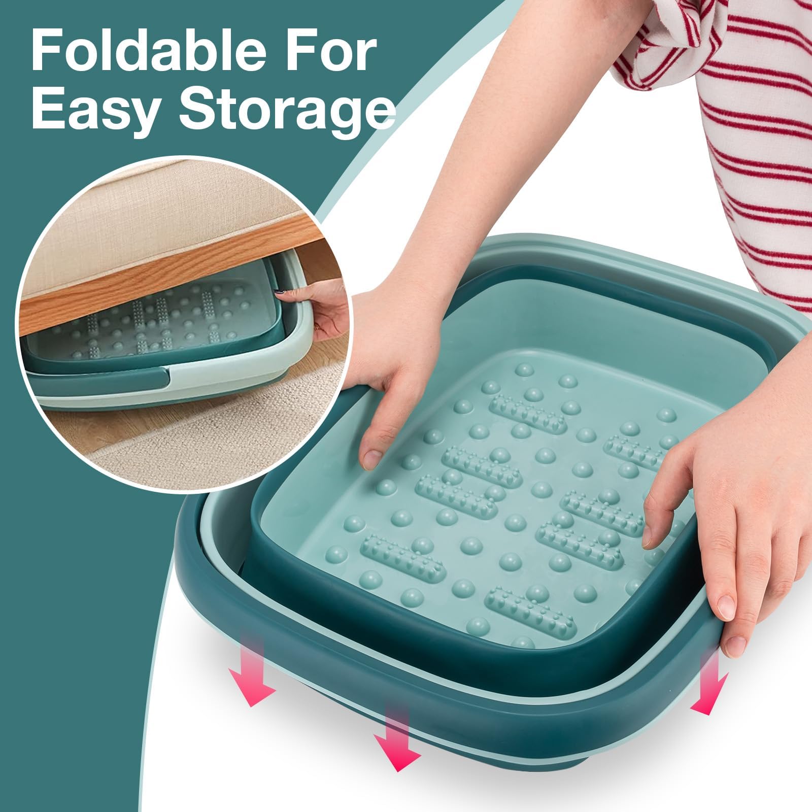 Collapsible foot spa basin folded for storage