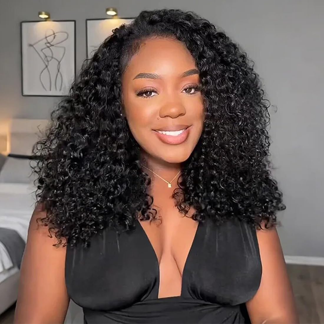Side view of ISEE human hair half wig blending perfectly with natural hair leave out
