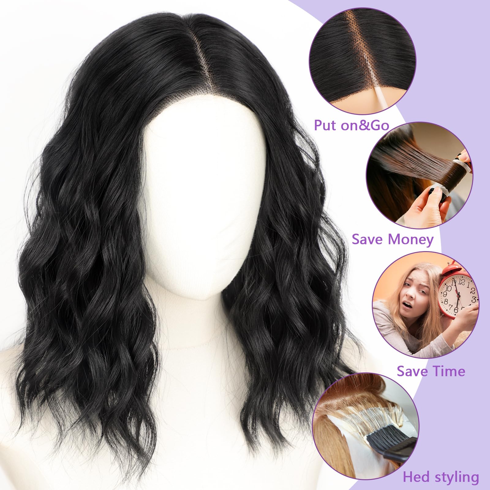 AISI HAIR shoulder length synthetic bob wig middle part view highlighting natural root details