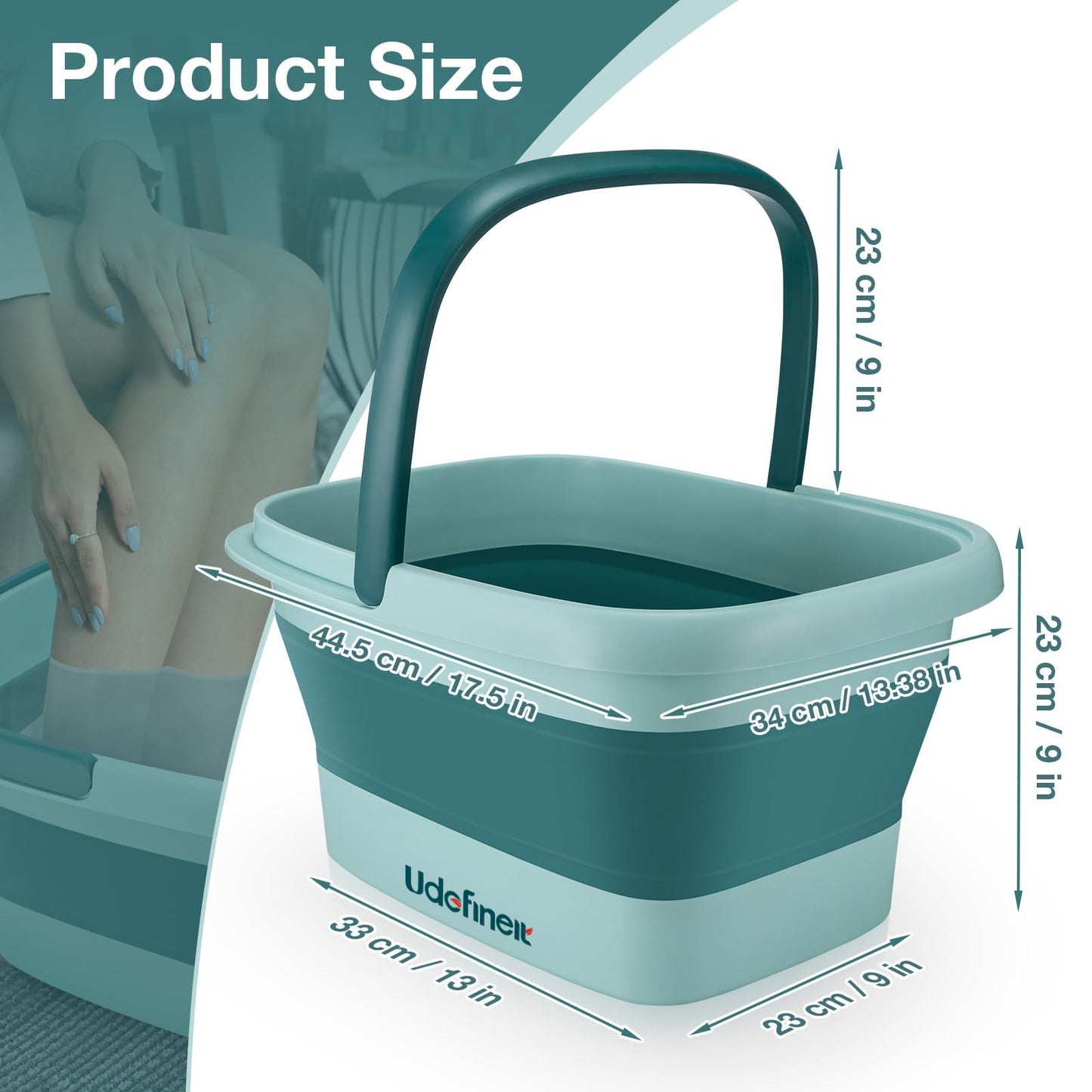Udefineit foot bath tub showing handle and capacity