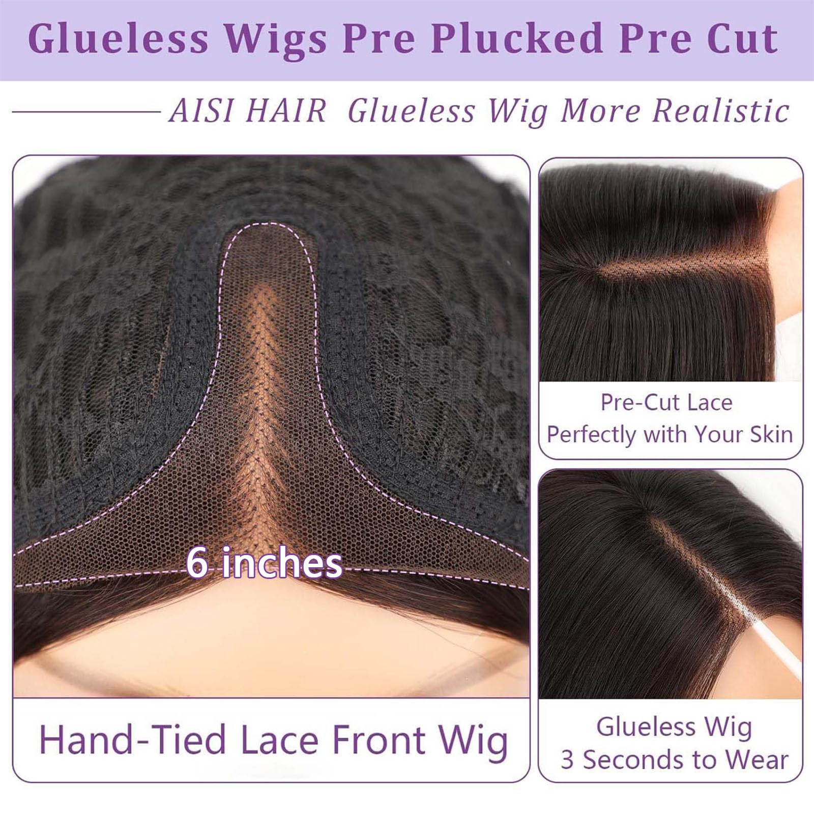 Side angle profile of the 14 inch natural black wavy synthetic bob wig